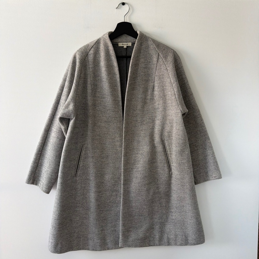Madewell Gray Herringbone Wool Blend Open Front Cardigan Coat Womens Small